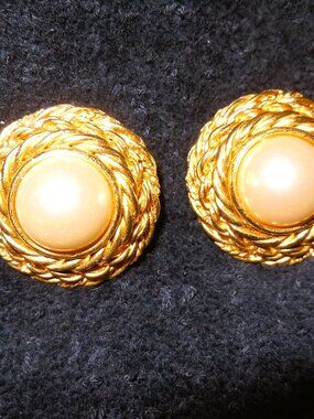 Earrings Gold Overlay with Pearl Centers Pair Clip On Vintage